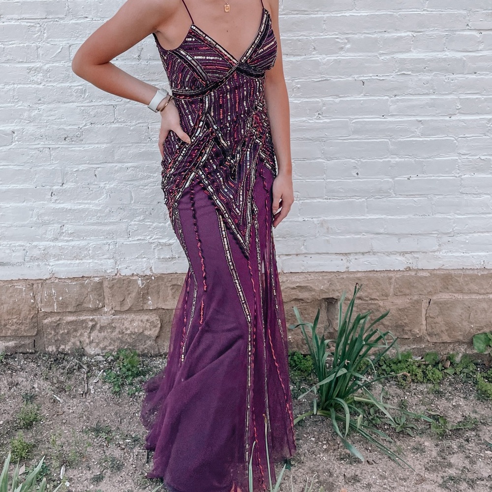Beaded maroon prom dress size 3/4